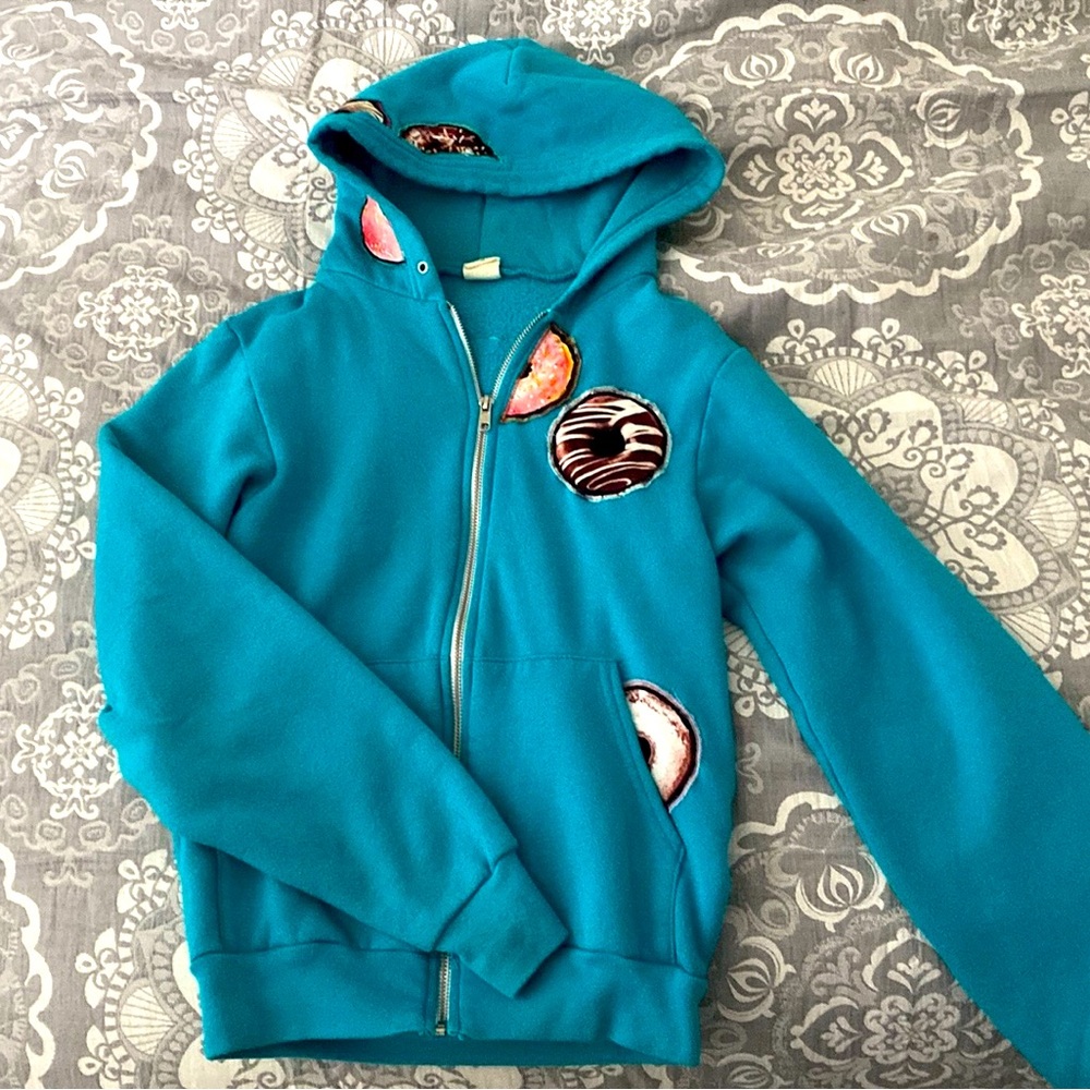 Custom made, zip-up, donut hoodie